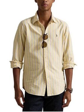 Ralph Lauren Men’s Yellow and Blue Striped Long Sleeve Button-Down Shirt Sz 16